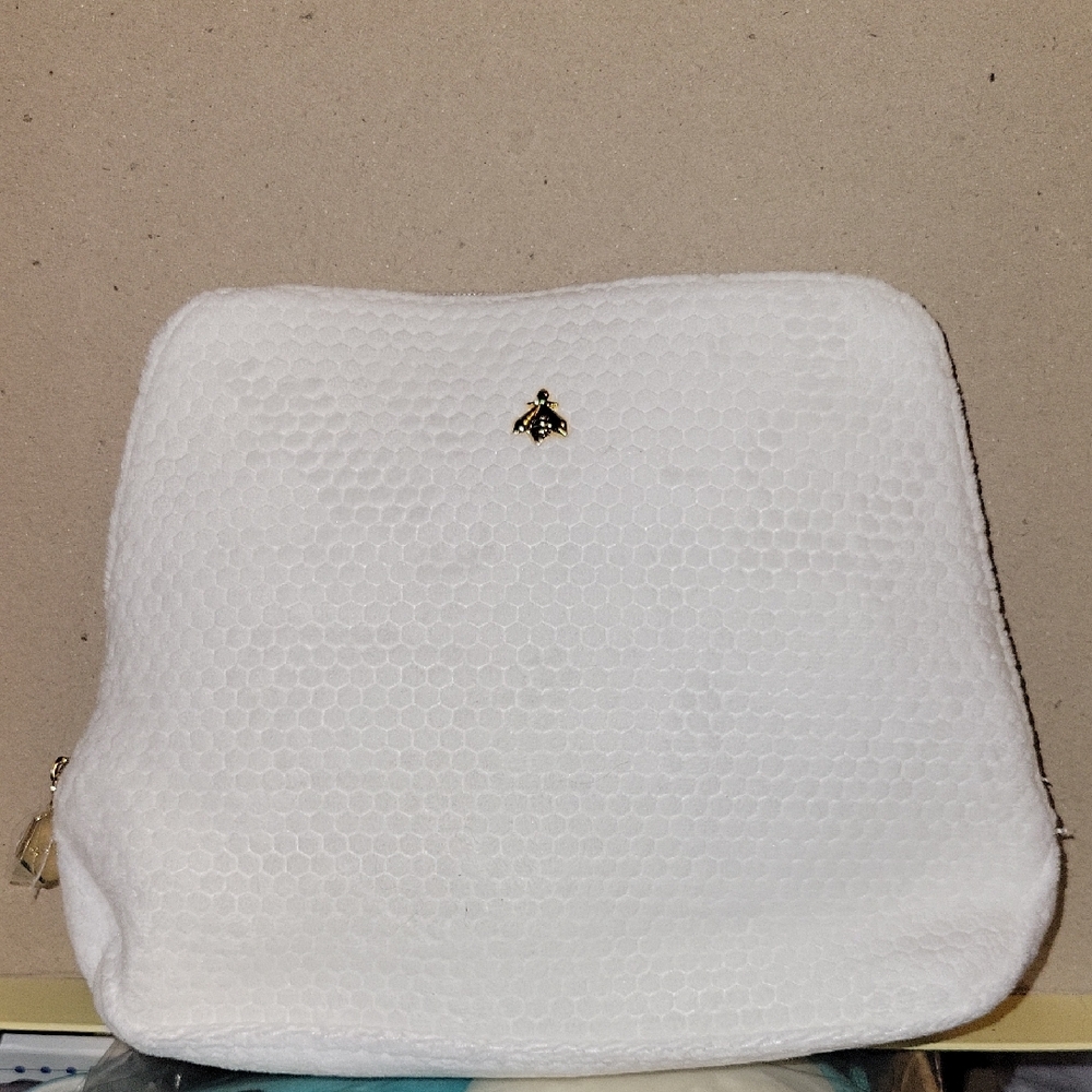 Guerlain Paris NWT White Honeycomb Cosmetic Bag, Soft, with Gold Tone Accents #1